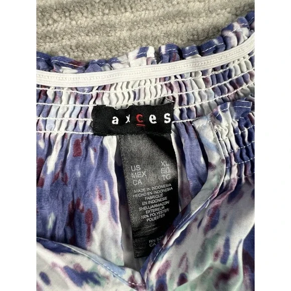 Axcess Top Womens XL Multicolor Boho Shortsleeve Polyester Smocked Sleeve Casual - Picture 9 of 11